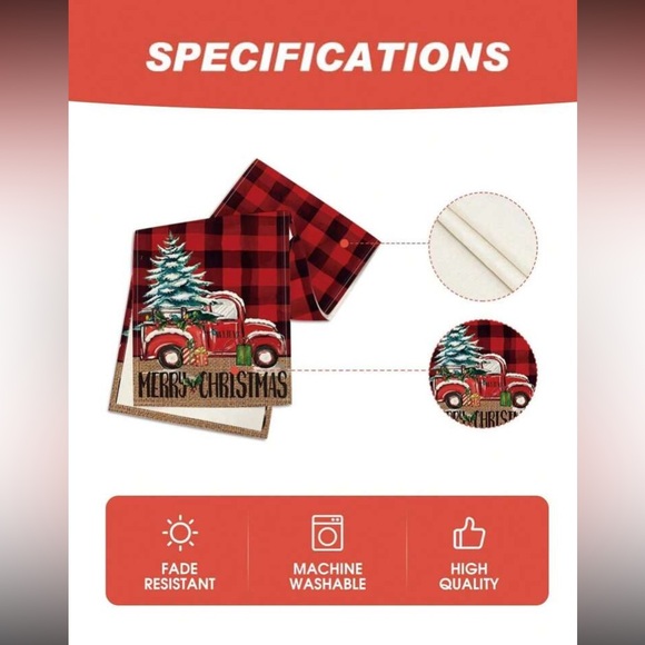 NWT Red Buffalo Check Red Farm Truck 🎄 Merry Christmas Table Runner 72x13 - Picture 3 of 5